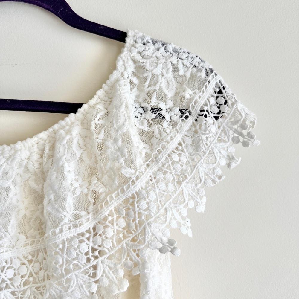 Lace Off-Shoulder Top, Vintage Charlotte Russe Lace Blouse – Cream, Size L, NWT - Picture 6 of 6
